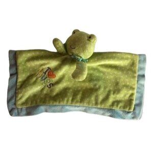 Charter's Green frog security blanket 15x15" rattle shine dots i heart hugs READ